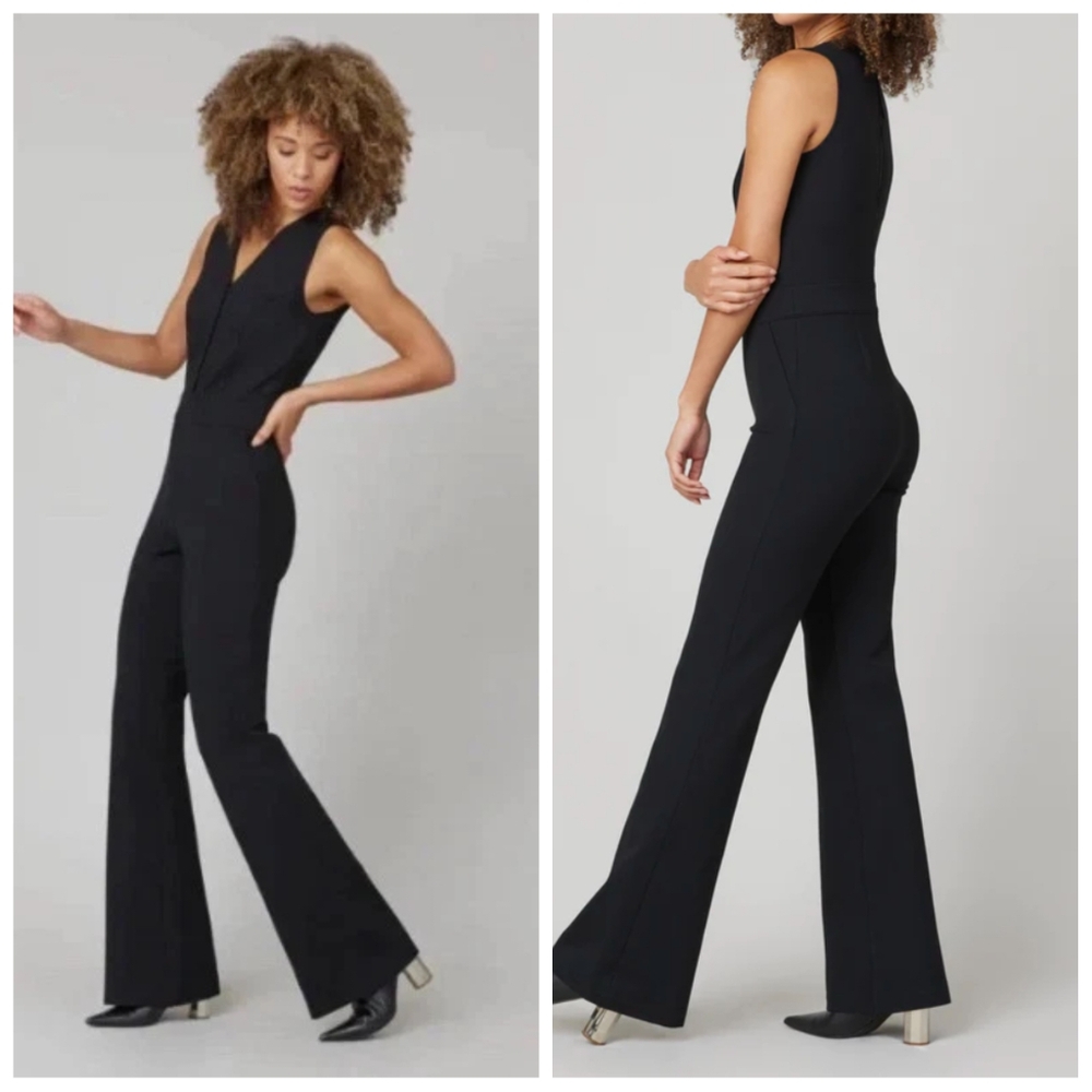 Spanx Perfect Sleeveless Flared Leg Jumpsuit Black Career Shapewear | XL | NWT